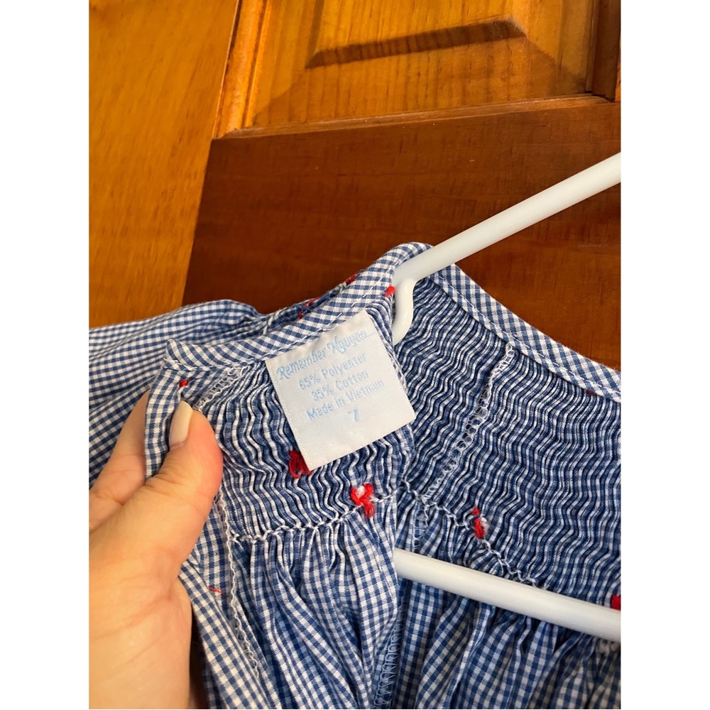 Blue Smocked Kids Dress Size 7 - Picture 4 of 4